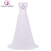 Grace Karin Perlen aus Schulter Chiffon Lange weiße Abendkleid CL6037